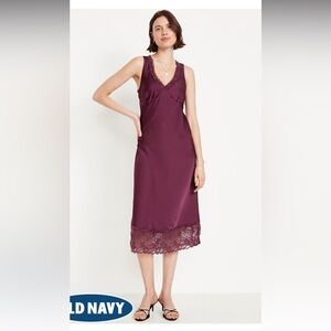 NWT Old Navy lace trim satin midi dress